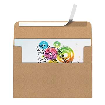 Better Office Products A7 Kraft Invitation Envelopes, Use with 5 x 7 inch Cards, Strong Bond Paper, Straight Flap with Peel and Stick Closure, 100 Pack (5.25 x 7.25 inch)