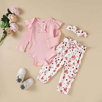 Kislio Newborn Baby Girls Clothes Ribbed Ruffled Romper+Floral Pants+Headband Infant Outfit Set