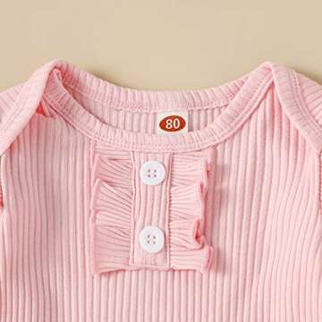 Kislio Newborn Baby Girls Clothes Ribbed Ruffled Romper+Floral Pants+Headband Infant Outfit Set