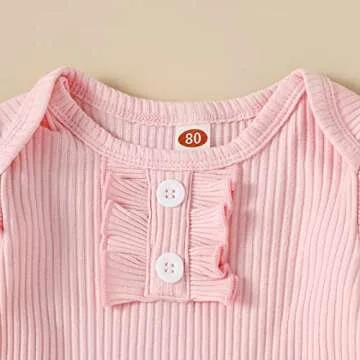 Kislio Newborn Baby Girls Clothes Ribbed Ruffled Romper+Floral Pants+Headband Infant Outfit Set