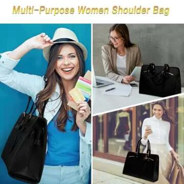MATEIN Womens Briefcase, Large Waterproof PU Leather Work Laptop Tote Bag with USB Charging Port Casual Computer Shoulder Bag Messenger fits 15.6 Inch, Business Handbag Satchel Purse 2pcs Set,Black