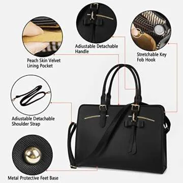 MATEIN Womens Briefcase, Large Waterproof PU Leather Work Laptop Tote Bag with USB Charging Port Casual Computer Shoulder Bag Messenger fits 15.6 Inch, Business Handbag Satchel Purse 2pcs Set,Black