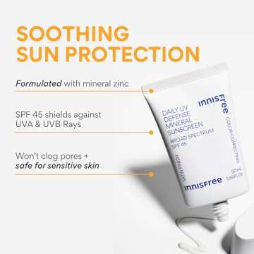 innisfree Daily UV Defense Mineral Sunscreen Broad Spectrum SPF 45 with Hyaluronic Acid, Korean Suns...