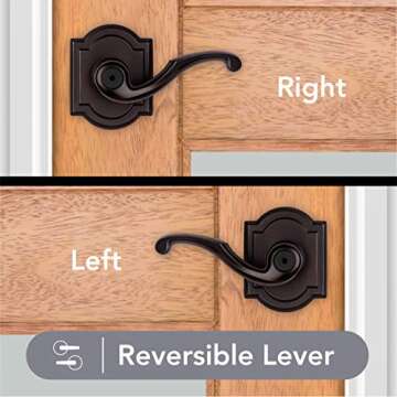 Baldwin Madrina, Interior Privacy Door Handle Reversible Lever for Bedroom/Bathroom, Keyless Door Lock, in Venetian Bronze