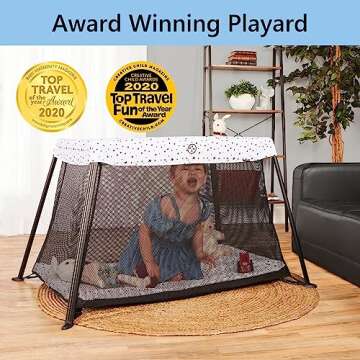 Dream On Me Travel Light Playard in White, Lightweight, Portable and Easy to Carry Baby Playard, Indoor and Outdoor - with a Soft and Comfortable Mattress Pad