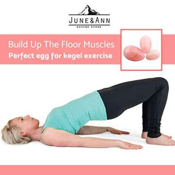 Rose Quartz Yoni Eggs, June&Ann Set of 3 Drilled Natural Chakra Healing Yoga Exercise Eggs with Stri...
