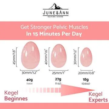 Rose Quartz Yoni Eggs, June&Ann Set of 3 Drilled Natural Chakra Healing Yoga Exercise Eggs with String Massage Stones Ben Wa Ball for Women to Train Pelvic Muscles Kegel Exercise