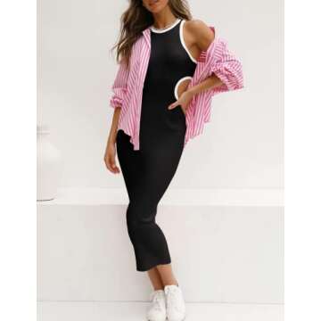 KMOLY Sexy Sleeveless Cut Out Midi Dress for Women