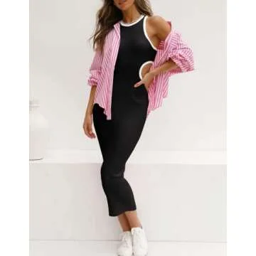 KMOLY Sexy Sleeveless Cut Out Midi Dress for Women