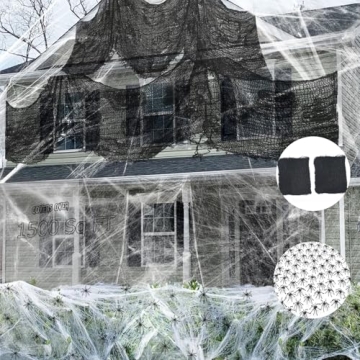 Nenrsl 1500 sqft Halloween Spider Webs Decorations with 100 Fake Spiders & 2Pcs 72 * 30 Inch Black C...
