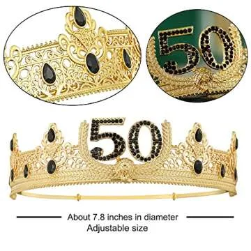 TITIKADI Gold Crown and Sash for 50TH Birthday King, Metal Birthday Party Decoration for Men