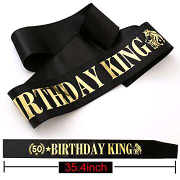 TITIKADI Gold Crown and Sash for 50TH Birthday King, Metal Birthday Party Decoration for Men