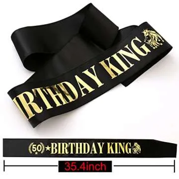 TITIKADI Gold Crown and Sash for 50TH Birthday King, Metal Birthday Party Decoration for Men