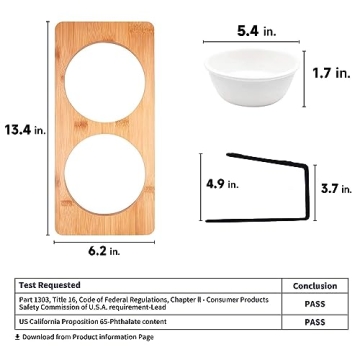 FUKUMARU Elevated Cat Ceramic Bowls Bamboo Stand
