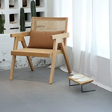 FUKUMARU Elevated Cat Ceramic Bowls Bamboo Stand