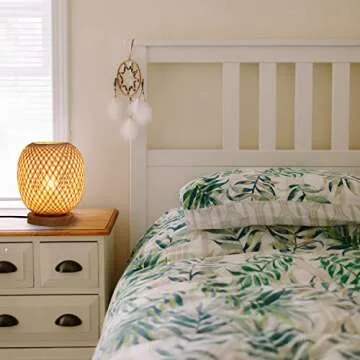 Capslpad Dimmable Rattan Table Lamp Bamboo Woven Handmade Boho Beside Lamp,Small Wicker Desktop Nightstand Lamp Accent Lamp for Kids Living Room,Bedroom,Dorm Decor