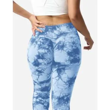 YEOREO Scrunch Butt Lift Leggings for Women Workout Yoga Pants Ruched Booty High Waist Seamless Leggings Compression Tights Blue L