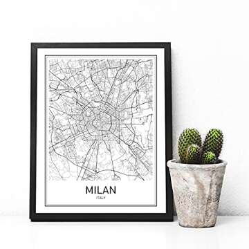 Milan Poster Milan Map Milan Art Map of Milan City Map Posters Milan Map Art Italy Poster Italy Map City Prints City Poster Italy Wall Art Modern Map Art Black and White 8x10