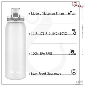 Opard 30oz Sports Water Bottle with Leak Proof Flip Top Lid BPA Free Tritan Reusable Plastic for Gym and Outdoor