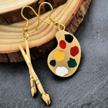 Artist Palette and Paint Brush Earrings. Earrings Hypoallergenic Dangle. Gift for Artist Woman. Earring Gift for Her. Art Teacher Gift