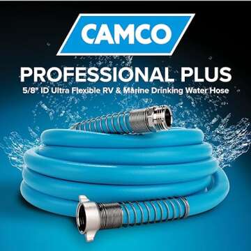 Camco EVOFlex 25-Ft RV Drinking Water Hose - Features Extra Flexible Design w/Stainless Steel Strain...