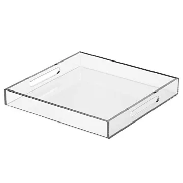 NIUBEE Clear Serving Tray 12x12 Inches -Spill Proof- Acrylic Decorative Tray Organiser for Ottoman C...