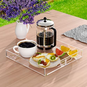 NIUBEE Clear 12x12 Spill Proof Serving Tray for Home Use