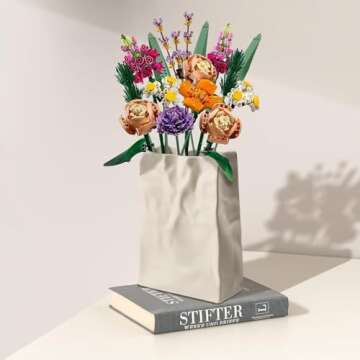 Relexome Paper Bag Vase Crinkle Wide Ceramic Flower Vase Cream White Boho Wabi-Sabi Vases, Cute Home Office Living Room Decor Aesthetic Unique Bookshelf Decorative, Bouquet Gifts for Women Girl 8 Inch