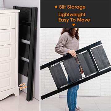 BAOYOUNI 4 Step Ladder Lightweight Folding Aluminum Step Stool Heavy Duty Stepladders 298lbs with Anti-Slip Wide Pedal for Household, Office, Garage, Garden, Painting - Black