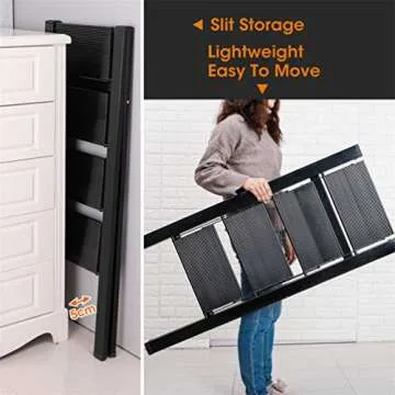 BAOYOUNI 4 Step Ladder Lightweight Folding Aluminum Step Stool Heavy Duty Stepladders 298lbs with Anti-Slip Wide Pedal for Household, Office, Garage, Garden, Painting - Black