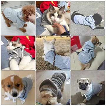 PETCARE Small Dog Sweater Hoodies Pet Grey Hooded Soft Fleece Sweatshirts with Pocket Fall Winter Puppy Cat Sweaters Warm Clothes for Small Dogs Shih Tzu Yorkies French Bulldog Outfits Costume