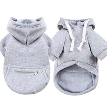 PETCARE Small Dog Sweater Hoodies Pet Grey Hooded Soft Fleece Sweatshirts with Pocket Fall Winter Puppy Cat Sweaters Warm Clothes for Small Dogs Shih Tzu Yorkies French Bulldog Outfits Costume