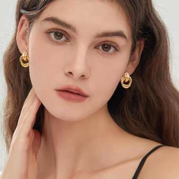 CUFELMU Gold Geometric Drop Dangle Earrings for Women Stud Small Twisted Link Earrings 14K Gold Plated Jewelry Gifts