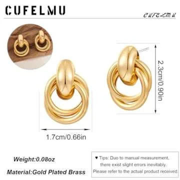 CUFELMU Gold Geometric Drop Dangle Earrings for Women Stud Small Twisted Link Earrings 14K Gold Plated Jewelry Gifts