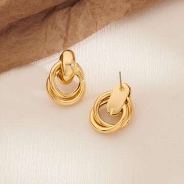 CUFELMU Gold Geometric Drop Dangle Earrings for Women Stud Small Twisted Link Earrings 14K Gold Plated Jewelry Gifts