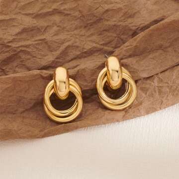 CUFELMU Gold Geometric Drop Dangle Earrings for Women Stud Small Twisted Link Earrings 14K Gold Plated Jewelry Gifts