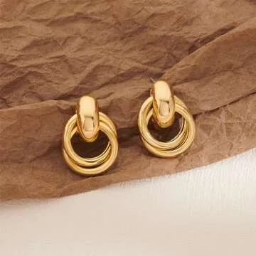 CUFELMU Gold Geometric Drop Dangle Earrings for Women Stud Small Twisted Link Earrings 14K Gold Plated Jewelry Gifts