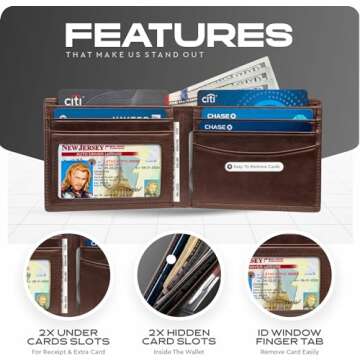 Genuine Leather Slim Bifold RFID Wallet for Men