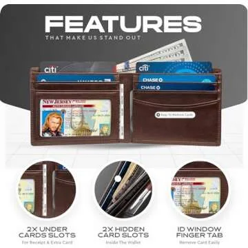 Genuine Leather Slim Bifold RFID Wallet for Men