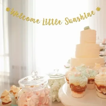Gold Glitter Welcome Little Sunshine Banner for Parties