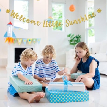 Gold Glitter Welcome Little Sunshine Banner for Parties