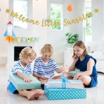 Gold Glitter Welcome Little Sunshine Banner for Parties