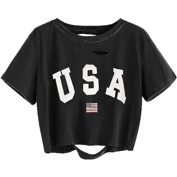 Avanova Women's USA Flag Graphic Tee - Stylish Summer Crop Top, Large
