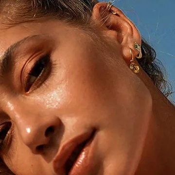 FETTERO Women Earrings Gold Plated Huggie Hoop Earrings Delicate Small Dainty Earings Snake Ball CZ Hoops for Women