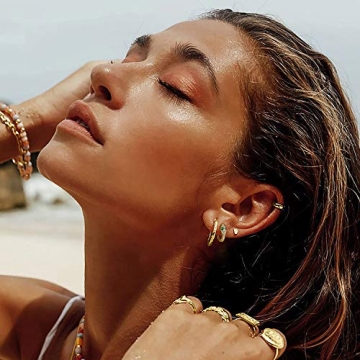 FETTERO Women Earrings Gold Plated Huggie Hoop Earrings Delicate Small Dainty Earings Snake Ball CZ Hoops for Women