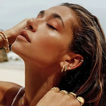 FETTERO Women Earrings Gold Plated Huggie Hoop Earrings Delicate Small Dainty Earings Snake Ball CZ Hoops for Women