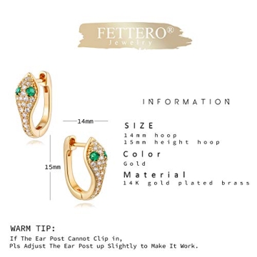 FETTERO Women Earrings Gold Plated Huggie Hoop Earrings Delicate Small Dainty Earings Snake Ball CZ Hoops for Women