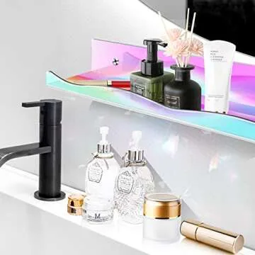 DILIBRA 4 Packs Iridescent Acrylic Floating Shelves, 15.7 Inch Clear Acrylic Display Shelf Wall Moun...