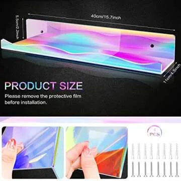 DILIBRA 4 Packs Iridescent Acrylic Floating Shelves, 15.7 Inch Clear Acrylic Display Shelf Wall Mounted, Invisible Set up for Funko Pop Display Shelves Wall Ledge Bookshelf for Kids Room Bathroom Dorm