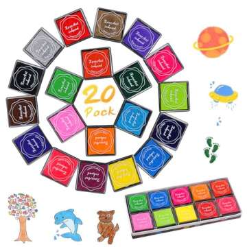 XoreArt Finger Washable Ink Pads for Kids, Non-Toxic, 20 Color DIY Rainbow Craft Ink Pads for Rubber...